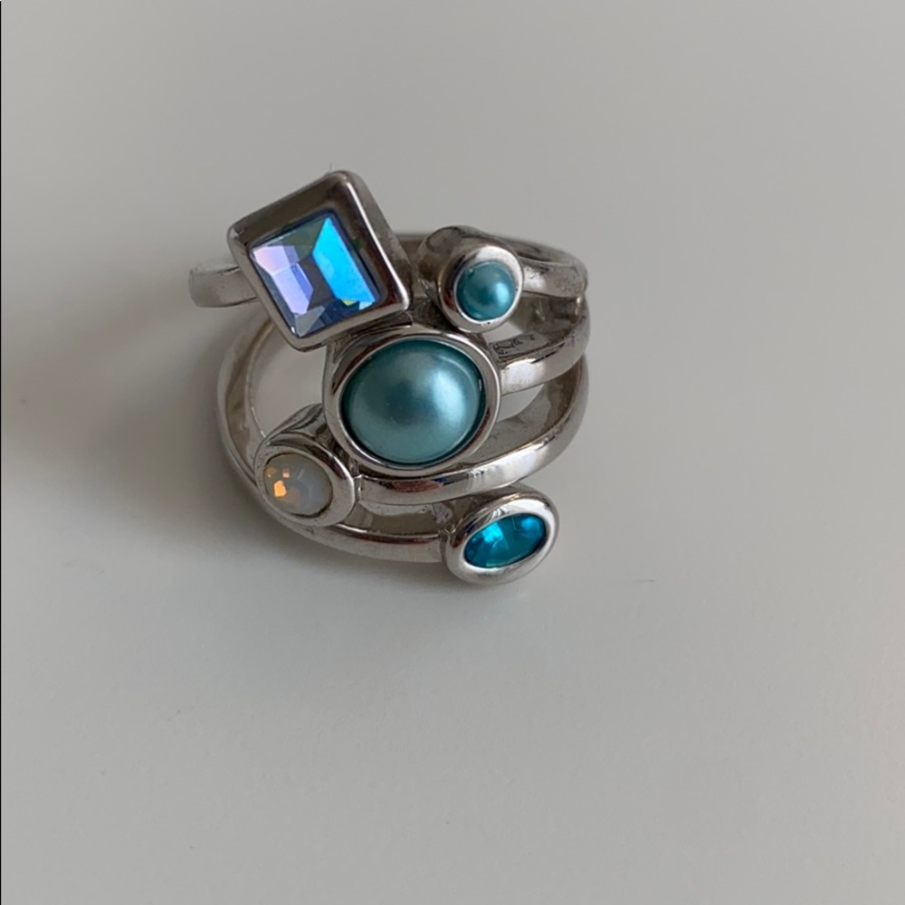 Lia Sophia Silver/Rhodium Blue Jeweled Ring Sz 7/8
